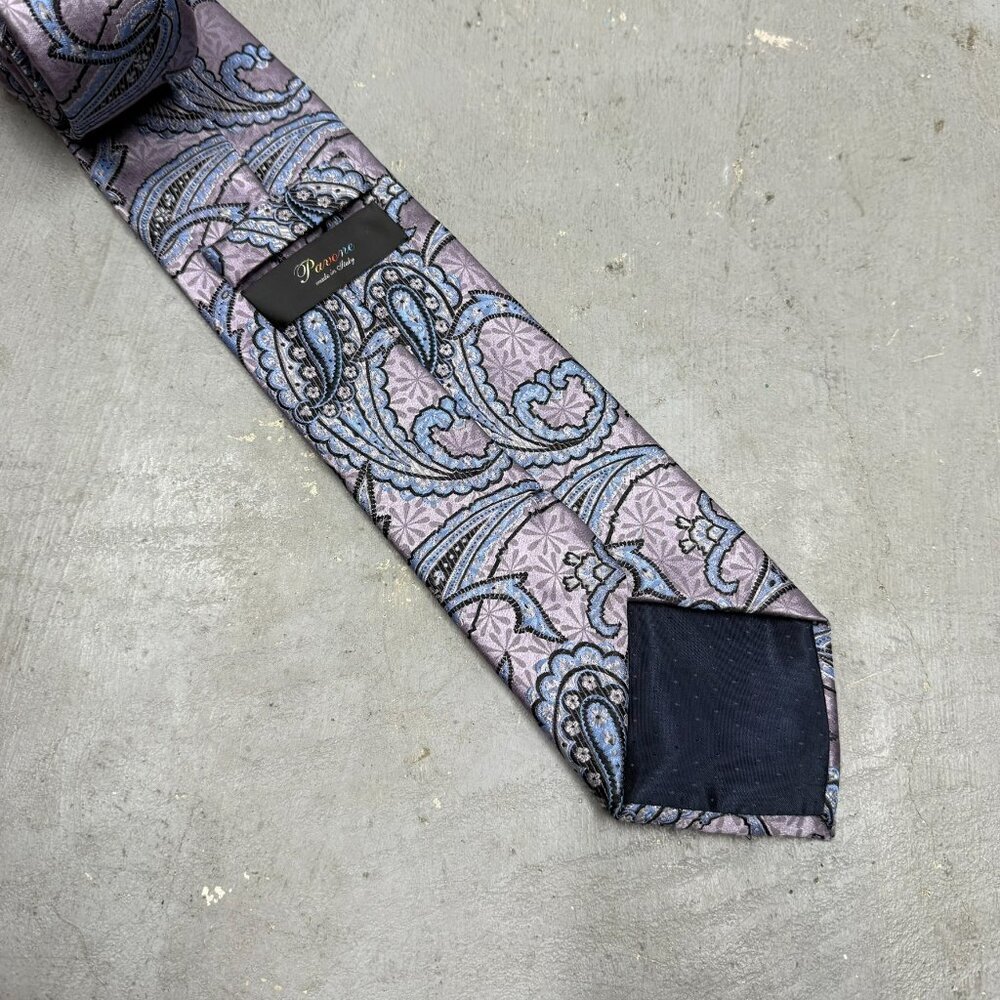Pavone Paisley Tie 100% Silk Made in Italy Textured Puple/Blue 3.5" - Picture 4 of 8
